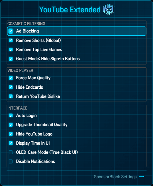 YouTube WebOS Menu Main